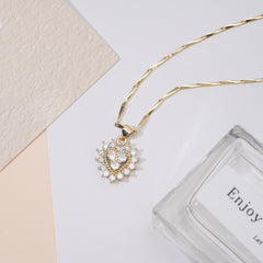 14K Gold Plated Heart Pendant Necklace with Zirconia Stones, Serial Six