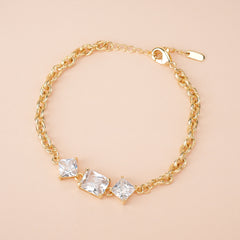 Dainty 5A CZ Bracelet – Adjustable, Hypoallergenic, Minimalist 3-Stone Design for Daily Wear - FXGS1