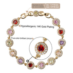 14K Gold Plated Multicolor Zircon Bracelet – Adjustable Circle Link, Hypoallergenic Design - CSGS1