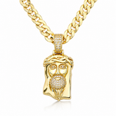 MEIITRUE Iced Out Jesus Head Necklace 14K Gold Plated Cuban Chain – Faith Pendant Hip Hop Jewelry for Men | Statement Religious Gift