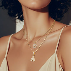 2-Pack Initial Letter Pendant Necklaces with Zircon Stones for Women, 14K Gold Plated, Adjustable 17''-19'' Chain, Fashion Jewelry for Parties & Birthdays, with Gift Box