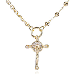 14k Gold Plated Christ Pendant Necklace with Cross & Zirconia, Adjustable 16-18 Inch Tri-Color Steel Bead Chain for Women – Faith-Inspired & Fashionable, Serial Two