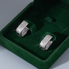 Silver Plated U-Shaped Earrings with Cubic Zirconia for Women, Elegant Thick Hoop Earrings, Hypoallergenic and Comfortable, Diameter 0.7" Width 0.55"