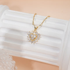14K Gold Plated Heart Pendant Necklace with Zirconia Stones, Serial Six