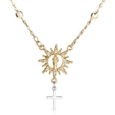 14k Gold Plated Christ Pendant Necklace with Cross & Zirconia, Adjustable 16-18 Inch Tri-Color Steel Bead Chain for Women – Faith-Inspired & Fashionable, Serial One