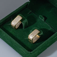 14K Gold Plated Cubic Zirconia U-Shaped Earrings for Women, Small Thick Hoop Earrings, Elegant Cuff Design, Diameter 0.7" Width 0.55" Birthday Gifts for Women