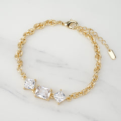 Dainty 5A CZ Bracelet – Adjustable, Hypoallergenic, Minimalist 3-Stone Design for Daily Wear - FXGS1