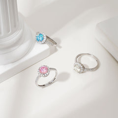 D Color VVS1 Moissanite Adjustable Ring – 925 Sterling Silver - Pink - YB Serial