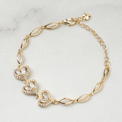 14K Gold Heart Zirconia Bracelet – Adjustable, Hypoallergenic, Sparkling Gift for Her - AX3