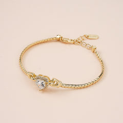 14K Gold Plated Heart Zirconia Snake Chain Bracelet - AX2