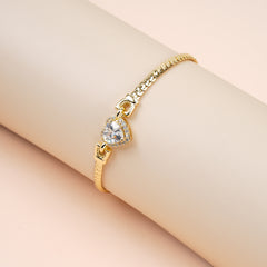 14K Gold Plated Heart Zirconia Snake Chain Bracelet - AX2