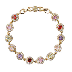 14K Gold Plated Multicolor Zircon Bracelet – Adjustable Circle Link, Hypoallergenic Design - CSGS1