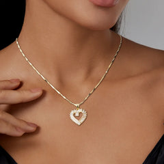 14K Gold Plated Heart Pendant Necklace with Zirconia Stones, Serial Three