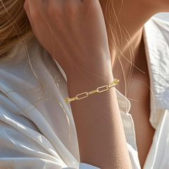 14K Gold Plated Paperclip Bracelet – Triple-Layer Electroplated, Adjustable & Hypoallergenic Copper - HXZ1
