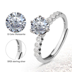 D Color VVS1 Moissanite Adjustable Ring – 925 Sterling Silver - White - JX Serial
