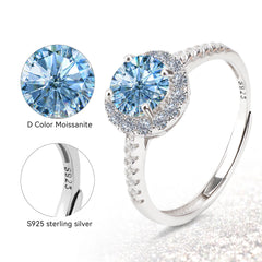 D Color VVS1 Moissanite Adjustable Ring – 925 Sterling Silver - Blue - YB Serial