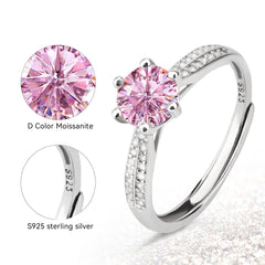D Color VVS1 Moissanite Adjustable Ring – 925 Sterling Silver - Pink - LZ Serial