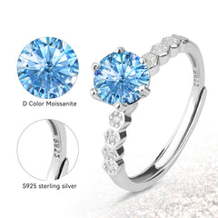D Color VVS1 Moissanite Adjustable Ring – 925 Sterling Silver - Blue - JX Serial