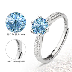 D Color VVS1 Moissanite Adjustable Ring – 925 Sterling Silver - Blue - LZ Serial