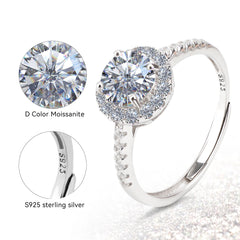 D Color VVS1 Moissanite Adjustable Ring – 925 Sterling Silver - White - YB Serial