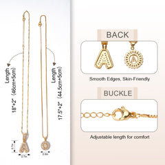 2-Pack Initial Letter Pendant Necklaces with Zircon Stones for Women, 14K Gold Plated, Adjustable 17''-19'' Chain, Fashion Jewelry for Parties & Birthdays, with Gift Box