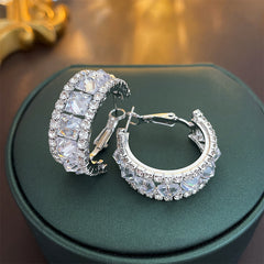 925 Sterling Silver Plated Crystal Hoop Earrings for Women – 1.02 Inch Lightweight C-Shaped Zirconia Earrings, Elegant Jewelry for Daily Wear or Special Occasions