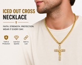 Gold Cross Necklace for Men – 14K Gold Plated Cuban Chain, Iced Out CZ Crucifix Pendant Jewelry