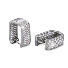 Silver Plated U-Shaped Earrings with Cubic Zirconia for Women, Elegant Thick Hoop Earrings, Hypoallergenic and Comfortable, Diameter 0.7" Width 0.55"