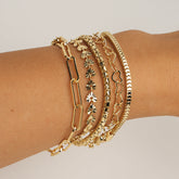 Gold Bracelet Stack Set – 5PCS Layered Chain & Charm Bracelets, Dainty Mixed Styles Jewelry for Women