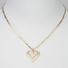 14K Gold Plated Heart Pendant Necklace with Zirconia Stones, Serial Two