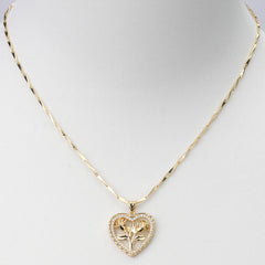 14K Gold Plated Heart Pendant Necklace with Zirconia Stones, Serial Five