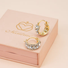 Gold Plated Crystal Hoop Earrings for Women – 1.02 Inch Lightweight C-Shaped Zirconia Earrings, 925 Sterling Silver Pin, Elegant Jewelry for Daily Wear or Special Occasions (Black)