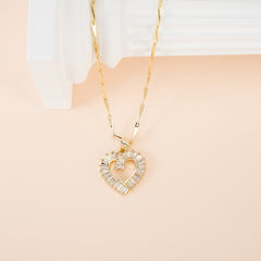 14K Gold Plated Heart Pendant Necklace with Zirconia Stones, Serial Three