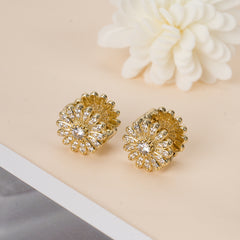 14K Gold Plated Double-Layer Sunflower Stud Earrings with AAAAA Zirconia - Everyday Luxury for Work & Play - JS2
