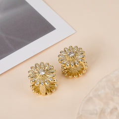 14K Gold Plated Double-Layer Sunflower Stud Earrings with AAAAA Zirconia - Everyday Luxury for Work & Play - JS2