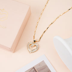 14K Gold Plated Heart Pendant Necklace with Zirconia Stones, Serial Three