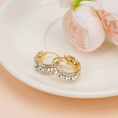 Gold Plated Crystal Hoop Earrings for Women – 1.02 Inch Lightweight C-Shaped Zirconia Earrings, 925 Sterling Silver Pin, Elegant Jewelry for Daily Wear or Special Occasions (Black)