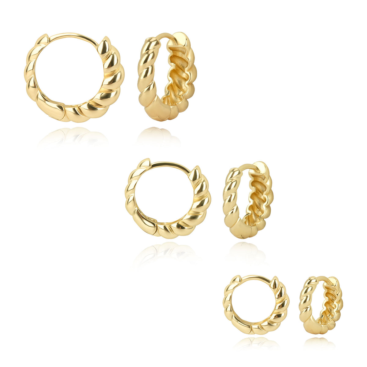 14K Gold Plated Hoop Earrings Set - 3 Sizes (14/17/20mm) Hypoallergenic, Tarnish Resistant & Stackable for Daily Luxury - TZ2