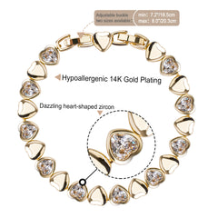 14K Gold Heart Zirconia Bracelet – Adjustable, Hypoallergenic, Sparkling Gift for Her - AX4