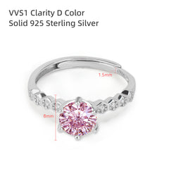 D Color VVS1 Moissanite Adjustable Ring – 925 Sterling Silver - Pink - JX Serial