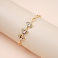 14K Gold Heart Zirconia Bracelet – Adjustable, Hypoallergenic, Sparkling Gift for Her - AX3