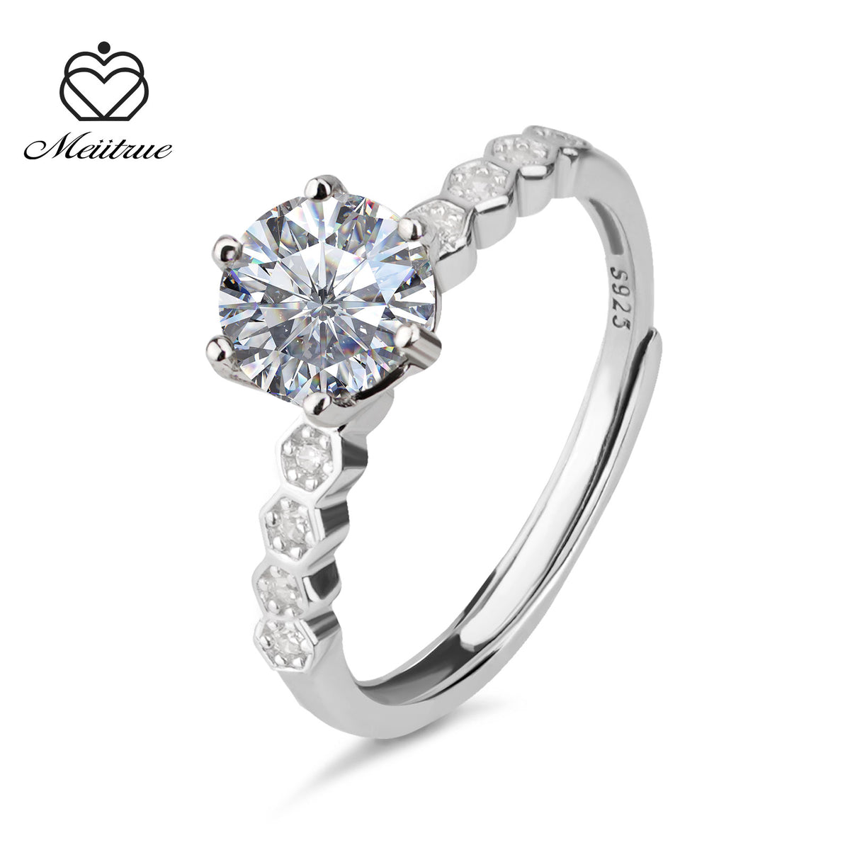 D Color VVS1 Moissanite Adjustable Ring – 925 Sterling Silver - White - JX Serial