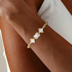 Dainty 5A CZ Bracelet – Adjustable, Hypoallergenic, Minimalist 3-Stone Design for Daily Wear - FXGS1