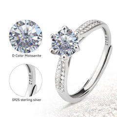 D Color VVS1 Moissanite Adjustable Ring – 925 Sterling Silver - White - LZ Serial