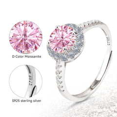 D Color VVS1 Moissanite Adjustable Ring – 925 Sterling Silver - Pink - YB Serial