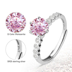 D Color VVS1 Moissanite Adjustable Ring – 925 Sterling Silver - Pink - JX Serial