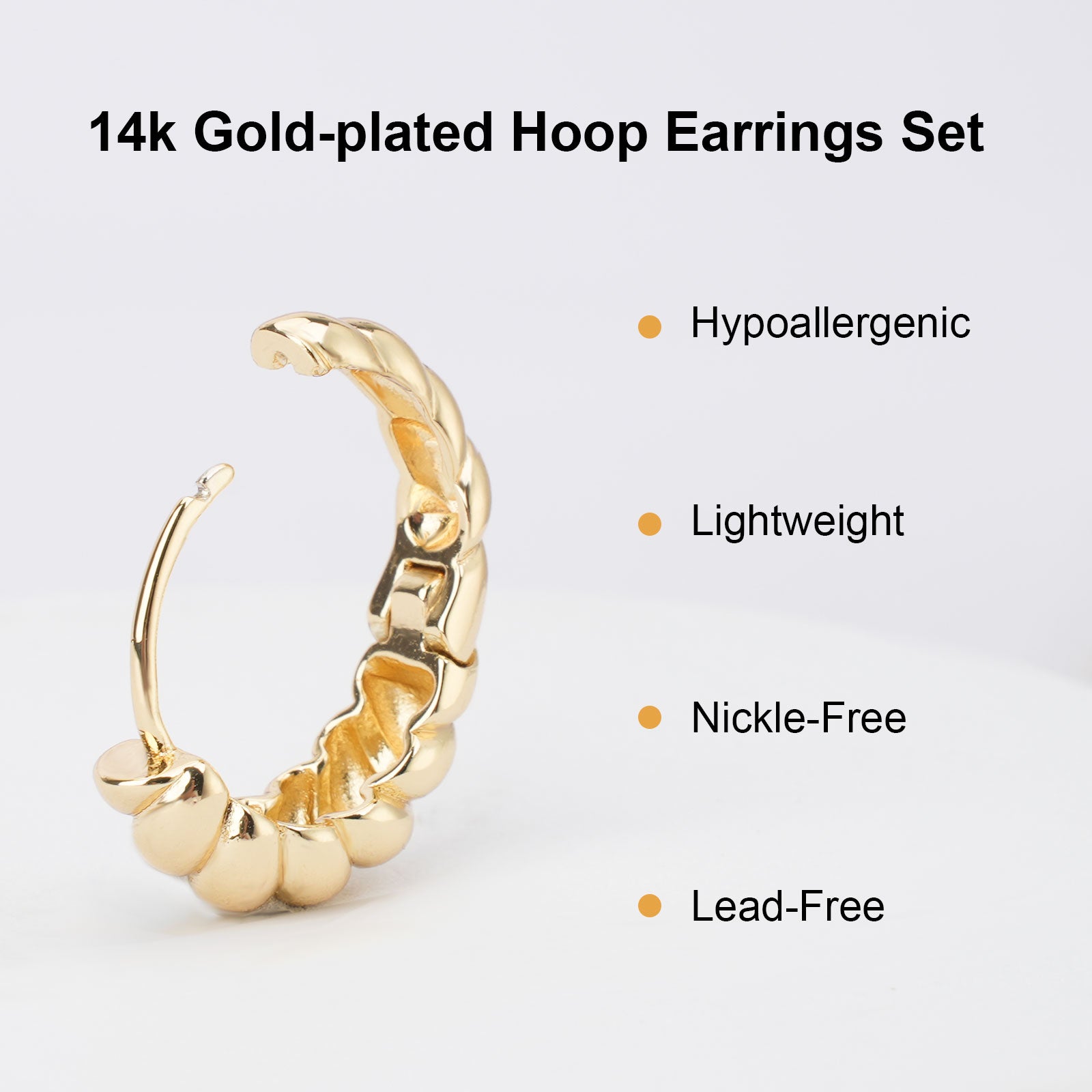 14K Gold Plated Hoop Earrings Set - 3 Sizes (14/17/20mm) Hypoallergenic, Tarnish Resistant & Stackable for Daily Luxury - TZ2