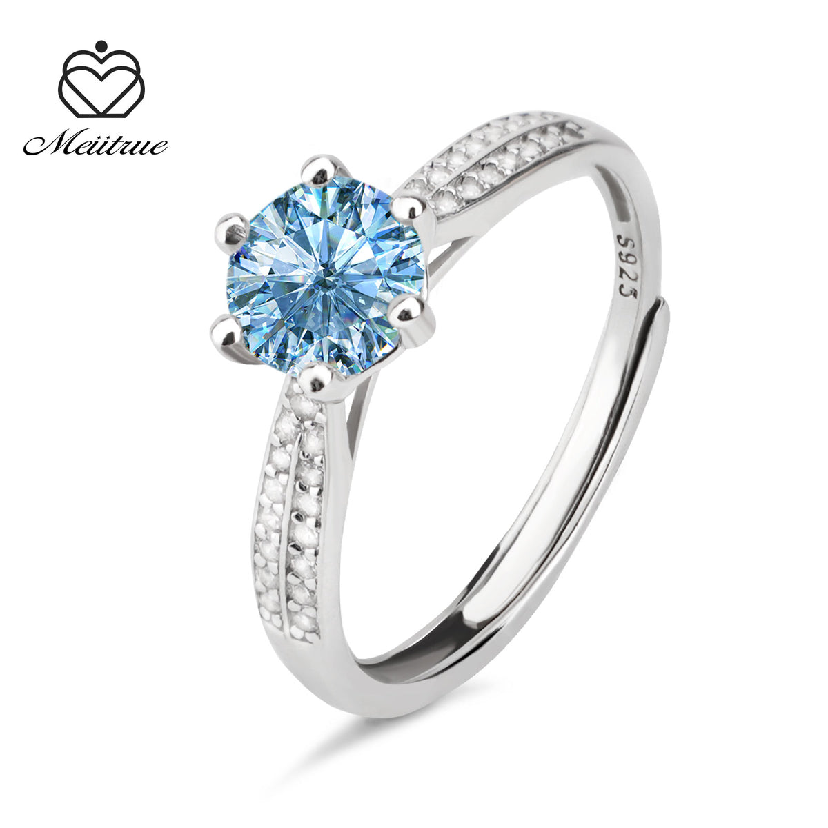 D Color VVS1 Moissanite Adjustable Ring – 925 Sterling Silver - Blue - LZ Serial