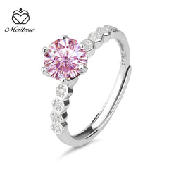 D Color VVS1 Moissanite Adjustable Ring – 925 Sterling Silver - Pink - JX Serial