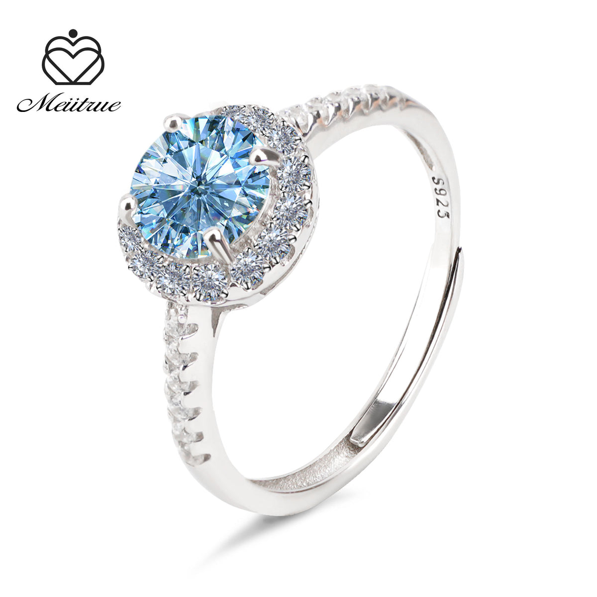 D Color VVS1 Moissanite Adjustable Ring – 925 Sterling Silver - Blue - YB Serial